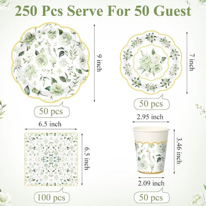 Funnymoom 250 Pcs Floral Party Decorations Flower Paper Plates Napkins and Cups - Image 3