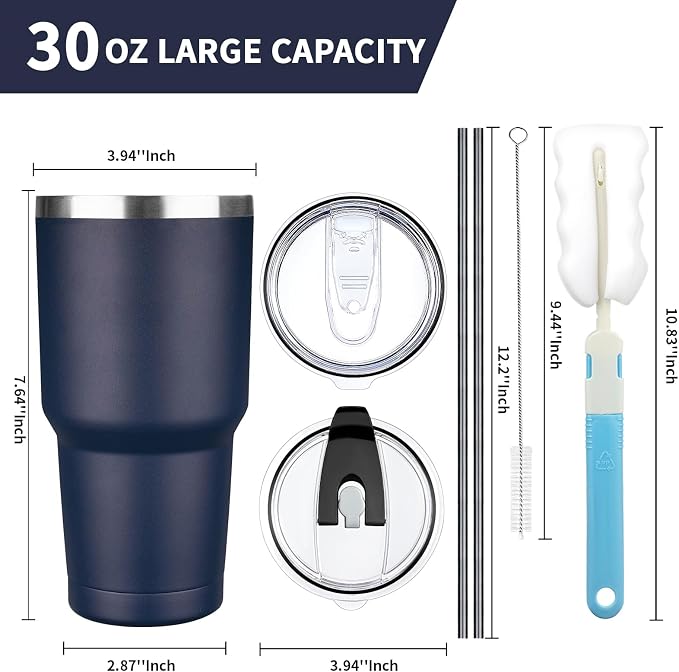 30 oz Tumbler with Lids and Straws, Stainless Steel Insulated Coffee Tumbler - Image 2