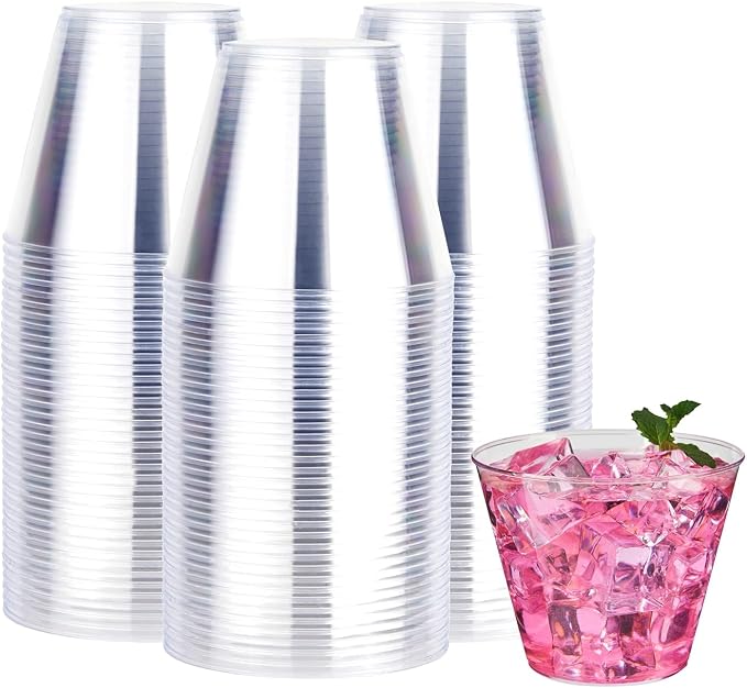 RACETOP 9 oz 200 packs Clear Disposable Plastic Cups, Durable Plastic Cups by RACETOP