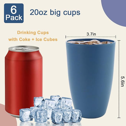 20 OZ Large Drinking Cups, Wheat Straw Cups Set of 6, Unbreakable Plastic - Image 2