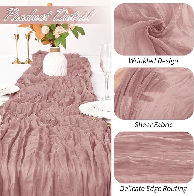 30 Pack Dusty Pink Cheesecloth Table Runner 17 x 108 inch Cheese Cloth Table - Image 3