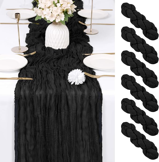 6 Pack Black Cheesecloth Table Runner 17x108 Inch Semi Sheer Boho Gauze Cheese by Unknown