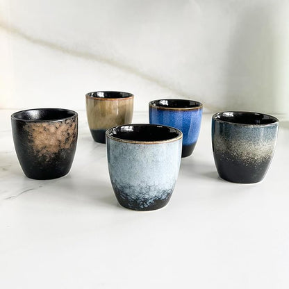 Rubdub Ceramic Japanese Tea Cup Set, 5oz Coffee Cup No Handle, Teacup of 5 - Image 4