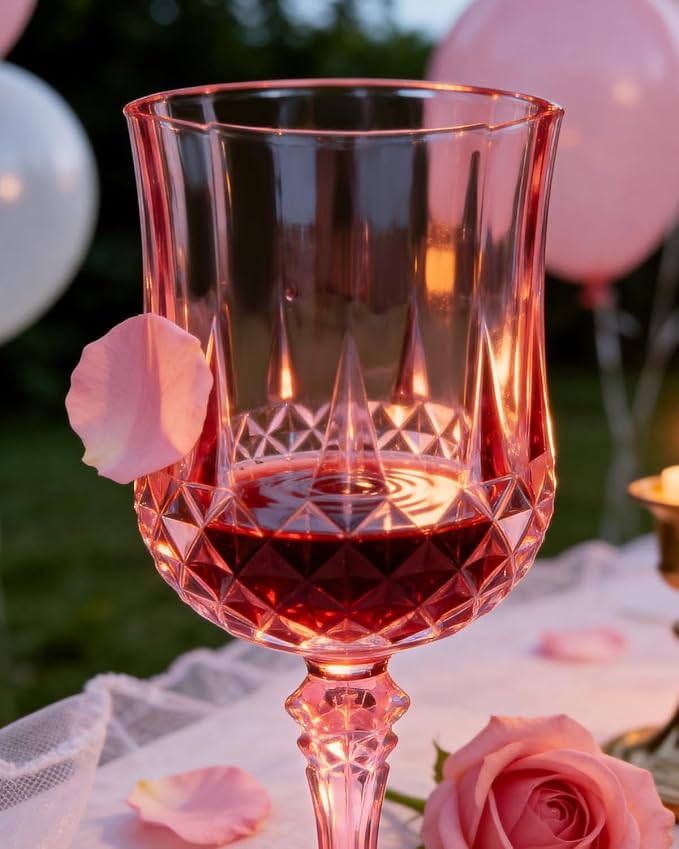 Ciaell 24 Pack Pink Plastic Wine Glasses - Image 3