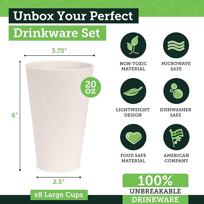Grow Forward Premium Wheat Straw Cups - 20 oz Unbreakable BPA Free Hard Plastic - Image 3
