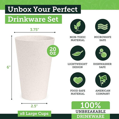 Grow Forward Premium Wheat Straw Cups - 20 oz Unbreakable BPA Free Hard Plastic - Image 3