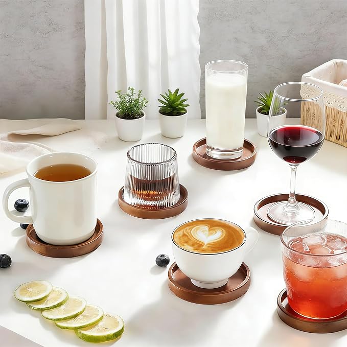 Wood Drink Coasters with Holder, Natural Absorbent Wooden Coasters - Image 6