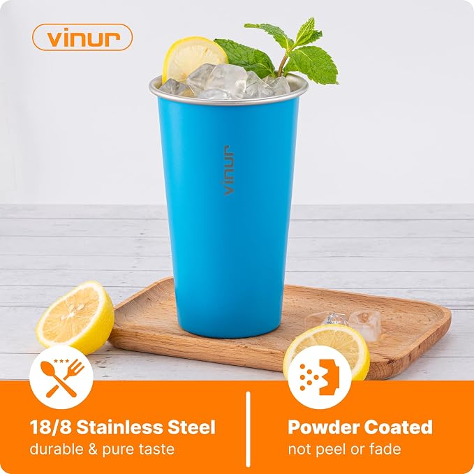 VINUR Stainless Steel Cups-20 oz Stackable Metal Drinking Glasses 6 Pcs | 20 oz - Image 6