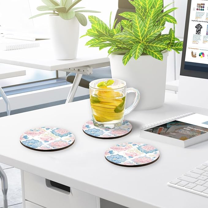 Seamless Asian Traditional Patterns Aesthetic Round Coaster 4 Pcs Corkboard - Image 7