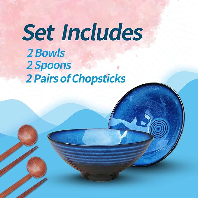 NJCHARMS Ceramic Ramen Bowl Set of 2, 42 oz Japanese Noodle Soup Bowls - Image 5
