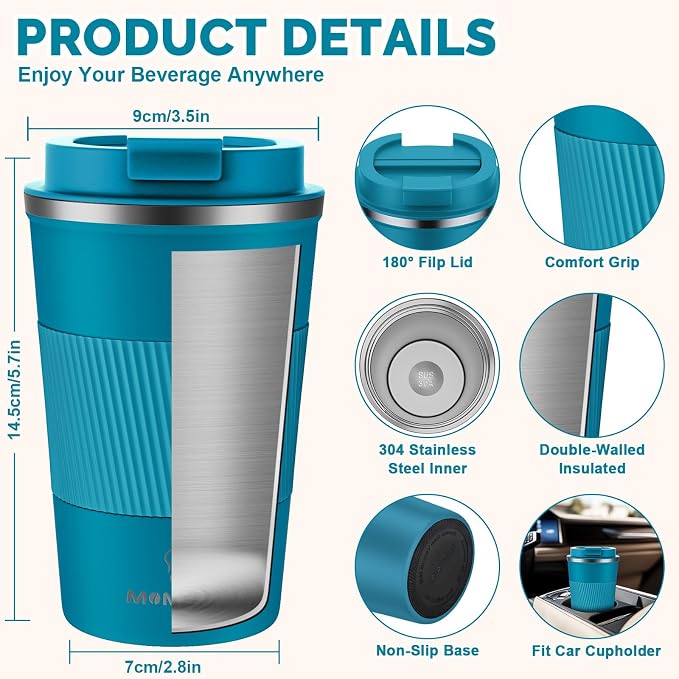 MOMSIV 12oz Travel Coffee Mug, Insulated Coffee Cup - Image 3