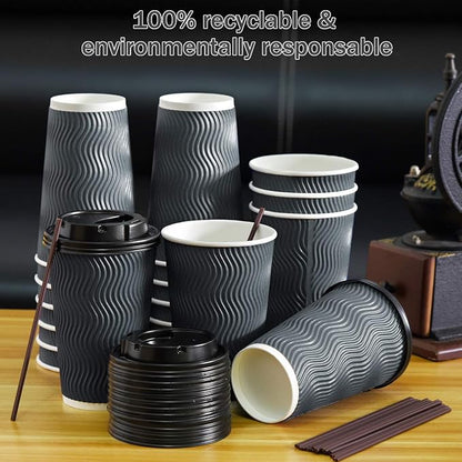 Disposable Coffee Cups with Lids and Straws - 16 oz Togo Hot Paper Coffee Cup - Image 5