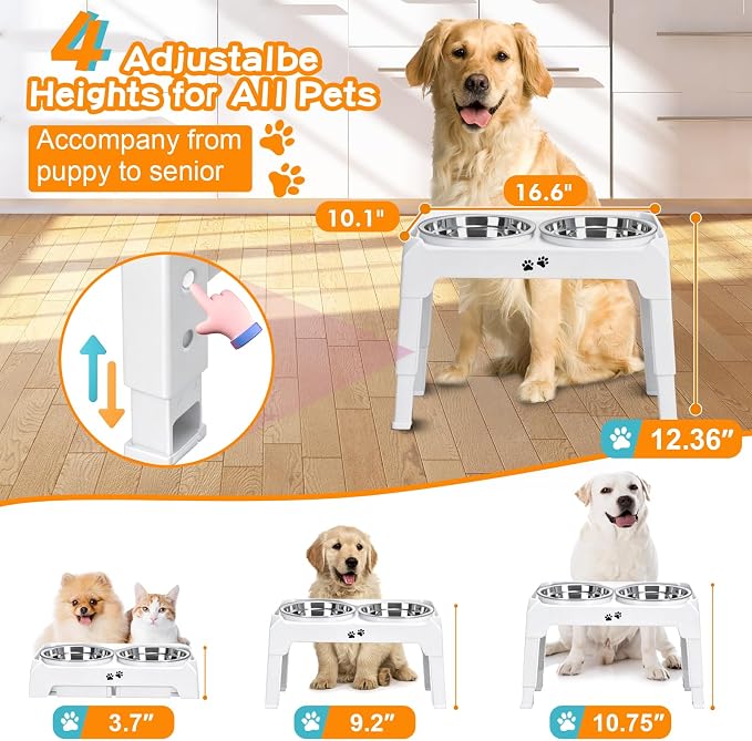 COMESOON Elevated Dog Bowls, 4 Height Adjustable Raised Bowl Stand - Image 2