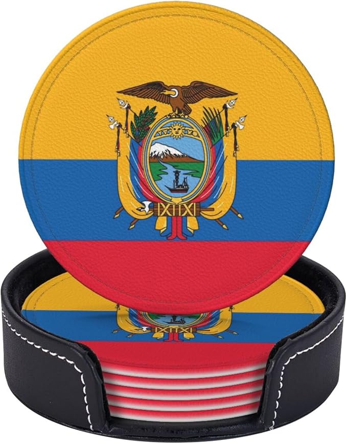 6 Pack Ecuador Flag Leather Coaster by GTEVUTS