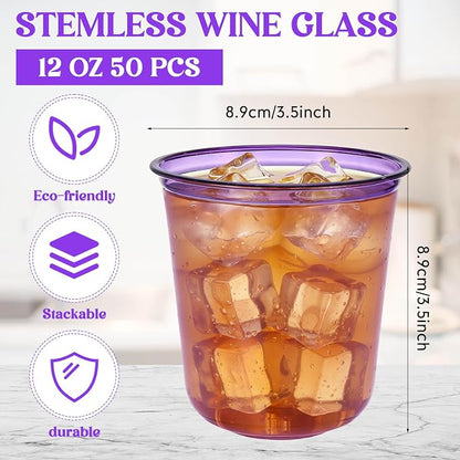 Ziliny 50 Pcs Disposable Stemless Glasses 12oz Crystal Plastic Wine Glasses - Image 3