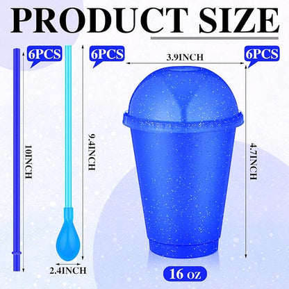 6 Set Slushie Cups with Dome Lids and Straws Detachable Spoon Straws Reusable - Image 2