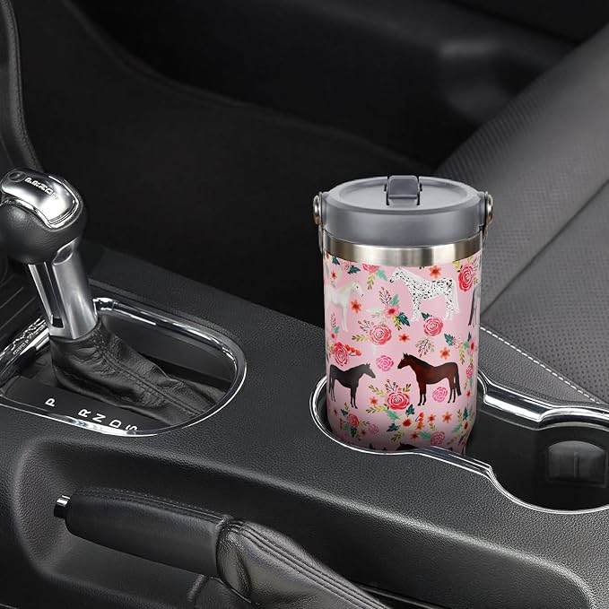 30 oz Pink Tumbler with Handle and Flip Straw, Vacuum Insulated Water Bottle - Image 6