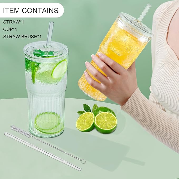 Luiaiog Glass Cups with Lids and Glass Straws, High Borosilicate 20OZ Tumblers - Image 7
