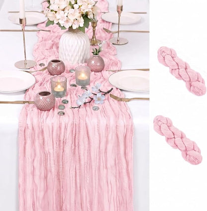 2 Pack Pink Cheesecloth Table Runner 17x108 Inch Boho Rustic Semi Sheer Gauze by Unknown