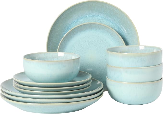 Gibson Elite Pine Coast Plates and Bowls Sets, 12-Piece Stoneware Dinnerware by GibsonHomewares