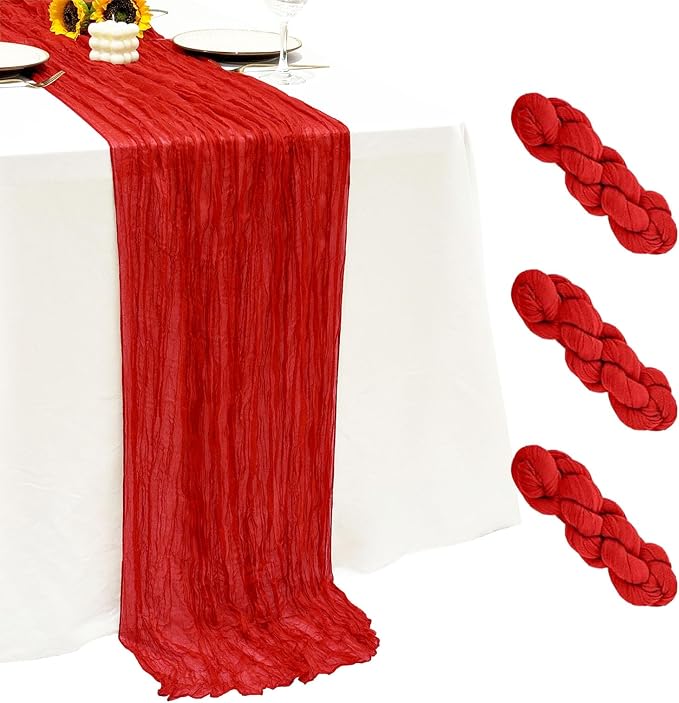 3Pack Red Cheesecloth Table Runner 17x108 inch Red Table Runners | Sheer Cheese by Seveups
