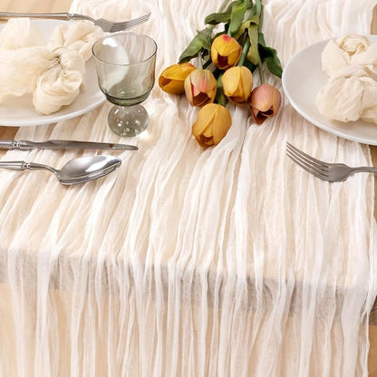 8 Pack Ivory White Cheesecloth Table Runner Rustic Gauze Centerpiece | - Image 3