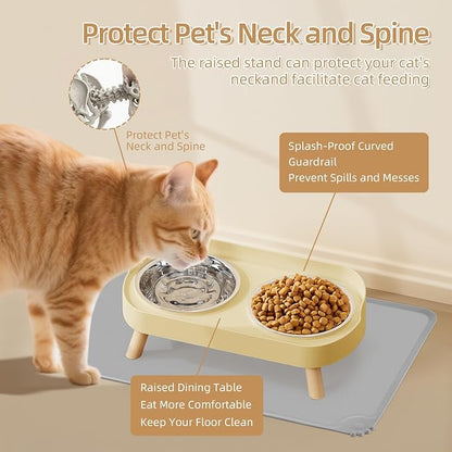 Elevated Cat Bowl with Food Mat, Raised Cat Food and Water Bowl Set - Image 4