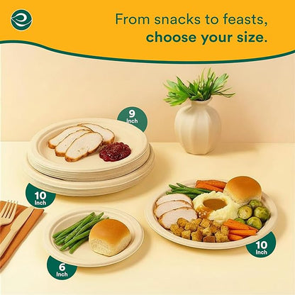ECO SOUL 6 Inch Compostable Disposable Paper Plates [200 Pack] Food Safe 100% Virgin Bagasse Pulp Heavy Duty Biodegradable Microwave Safe Small Round Dessert Plate for Party, Picnic & BBQ (Brown)