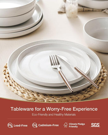 Famiware Milkyway Stoneware Dinnerware Sets with Mugs, Service for 6 (24 Pieces), Plates and Bowls Sets -Scratch Resistant, Microwave and Dishwasher Safe Dishes Set, White
