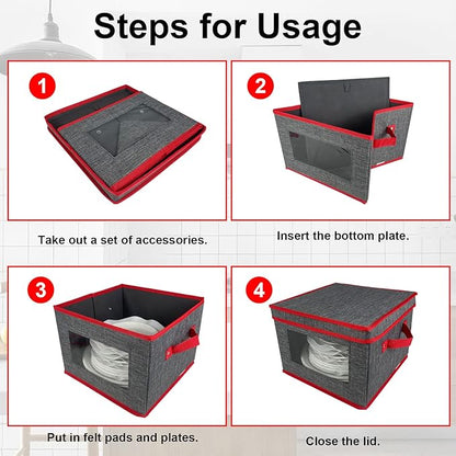 VERONLY Christmas China Storage Containers-Dish Plate Storage Containers Hard Shell and Stackable,Dinnerware Storage with 24 Felt Dividers, Hold 24 Plates,2 PACK (12" W x 8" H)