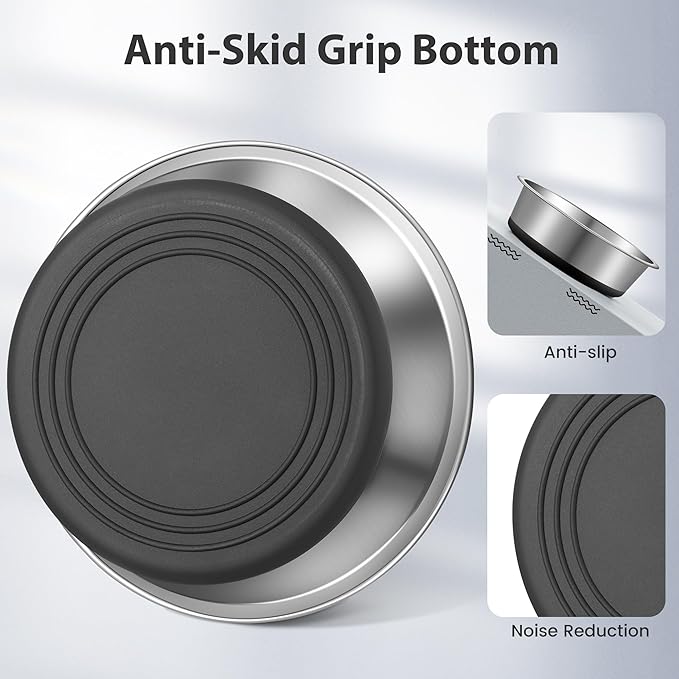 Stainless Steel Dog Bowls Set of 2, Anti Rust Metal & Non Slip Rubber Base, Heavy Duty Large Feeding Dishes, Food Grade BPA Free, Food and Water Bowl for Small Dogs (30oz, 3.8cup)