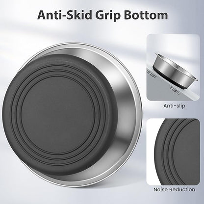 Stainless Steel Dog Bowls Set of 2, Anti Rust Metal & Non Slip Rubber Base, Heavy Duty Large Feeding Dishes, Food Grade BPA Free, Food and Water Bowl for Small Dogs (30oz, 3.8cup)