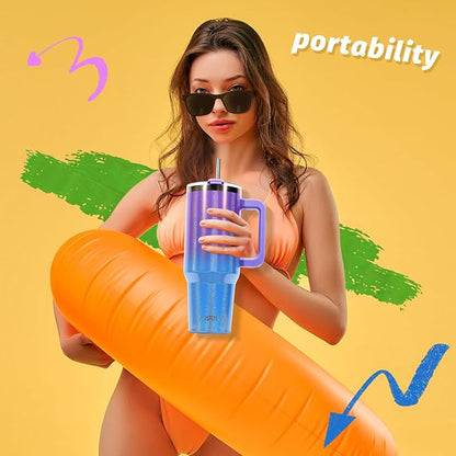 40 oz Shiny Tumbler with Handle and Straw, Stainless Steel Tumbler with Lid and - Image 6