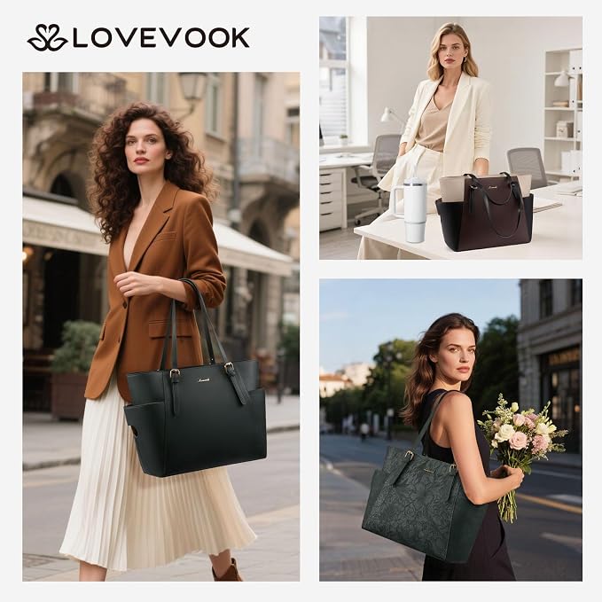LOVEVOOK Laptop Tote Bag for Women, Leather Work Computer Briefcase Bag | Large - Image 2