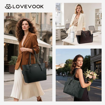 LOVEVOOK Laptop Tote Bag for Women, Leather Work Computer Briefcase Bag | Large - Image 2