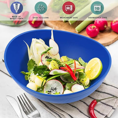 Wrova Large Wheat Straw Bowls,Big Salad Bowls set of 2,Unbreakable Serving Bowls Microwave & Dishwasher Safe, Alternative for Plastic Bowl Sets for Kitchen.Blue