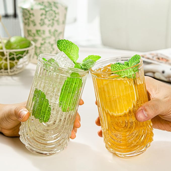 Ribbed Glassware Set of 8, Durable Cocktails & Iced Coffee Cups, Versatile - Image 5
