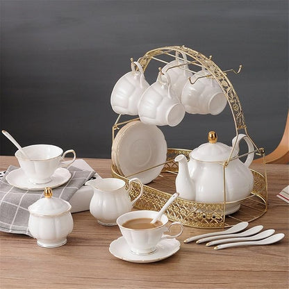 ufengke 15 Pieces Simple White English Ceramic Tea Sets, Tea Pot, Bone China - Image 2