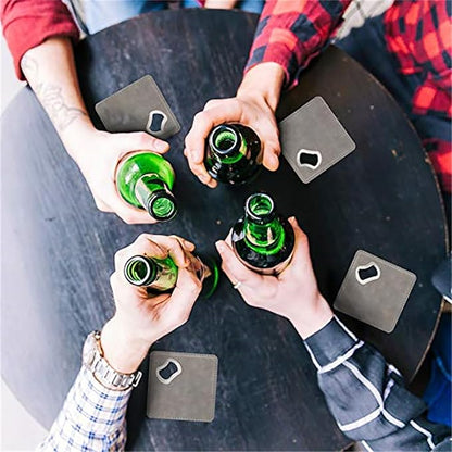 PU Leather Drink Coaster with Bottle Opener Stainless Steel Bartender Beer - Image 2