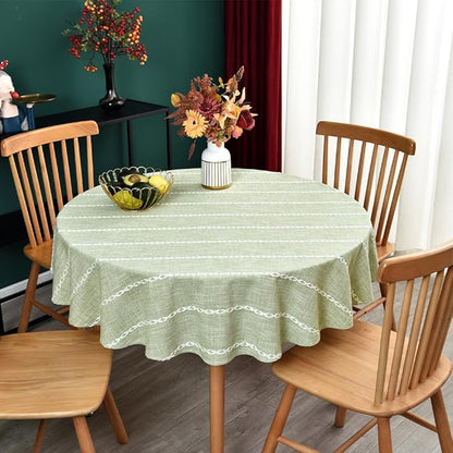 Zobesta 60 Inch Round Table Cloth Green, Linen Round Tablecloth Heavy Weight Washable Farmhouse Soft Boho Tablecloth for Party, Holiday, Picnic, Dining, Outdoor,Fall