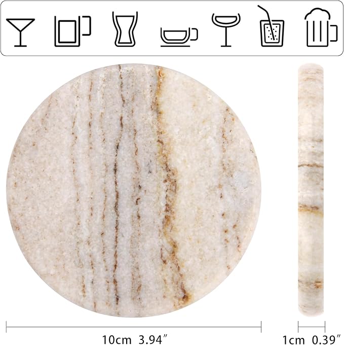 Natural Marble Coasters Set of 4, 4 inch Round, Viva Jade | Stone Coasters - Image 3