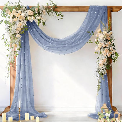 Pearl Table Runner Gauze Sheer 19FT Wedding Draping Fabric Decor | Dusty Blue by Socomi