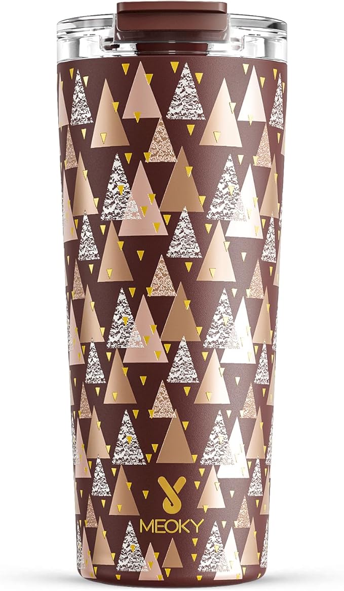 Meoky 24 oz Insulated Travel Coffee Mug: Leak Proof Lid, Cocoa Geometry | by MEOKY
