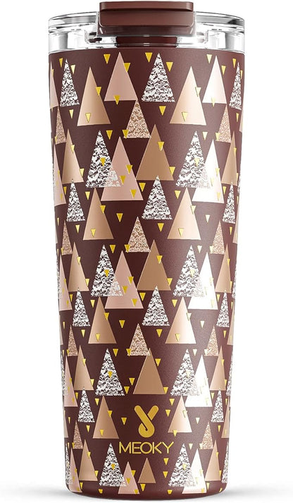Meoky 24 oz Insulated Travel Coffee Mug: Leak Proof Lid, Cocoa Geometry | by MEOKY