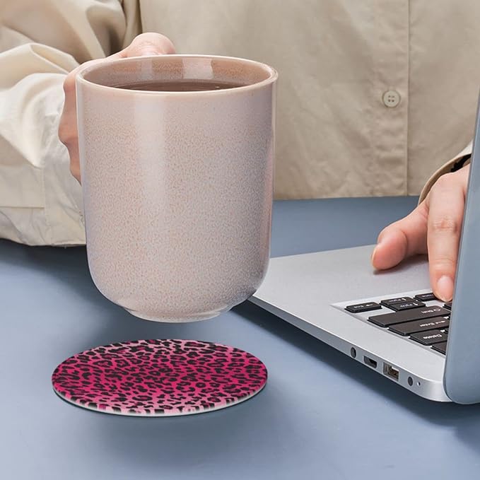 6 Pcs Pink Leopard Print Leather Coasters - Image 7