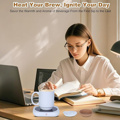 Coffee Mug Warmer & Mug Set for Desk, Electric Coffee Cup Warmer with Ceramic Mug, Smart Heated Coffee Mug with Auto Shut Off for Office/Home, Christmas/Birthday/Coffee Gifts for Men & Women,White