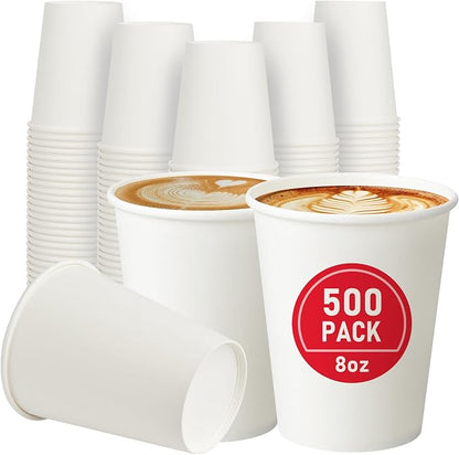 500 Pack 8 oz Paper Cups, Disposable Coffee Cups, or Juice by VPACKDUO
