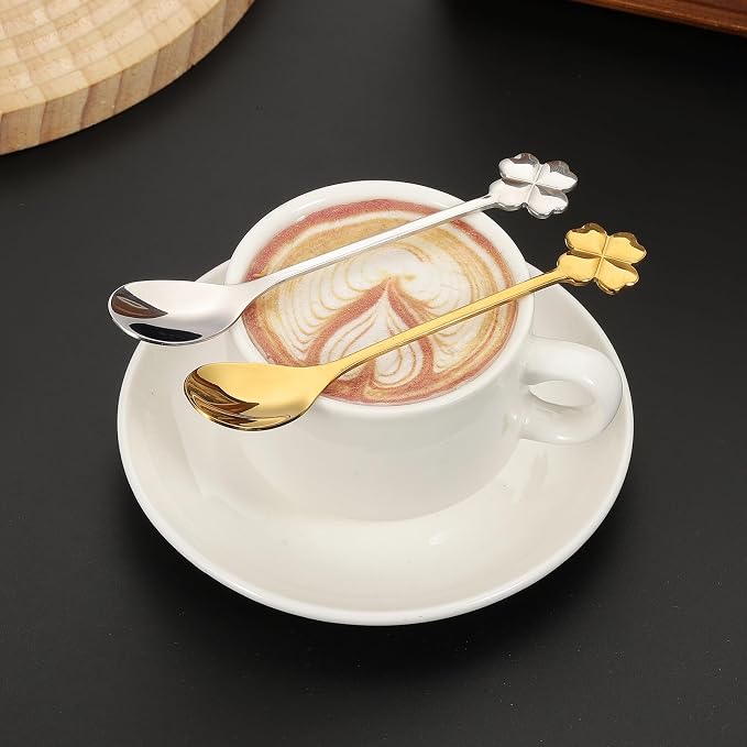PATIKIL 4pcs Coffee Spoons, Rose/Four Leaf Grass Tea Spoons 304 Stainless Steel - Image 4