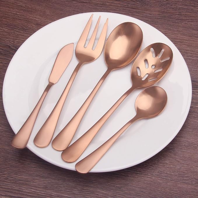 Matte Rose Gold Serving Set，SHARECOOK 5-Piece 18/0 Stainless Steel Large - Image 6