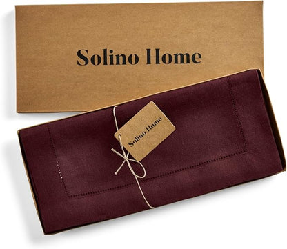Solino Home 100% Pure Linen Table Runner Burgundy Hemstitch, 14 x 36 in | - Image 6